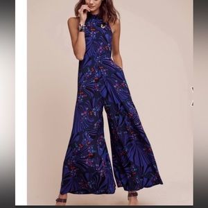 Anthro Floral Wide Leg Jumpsuit